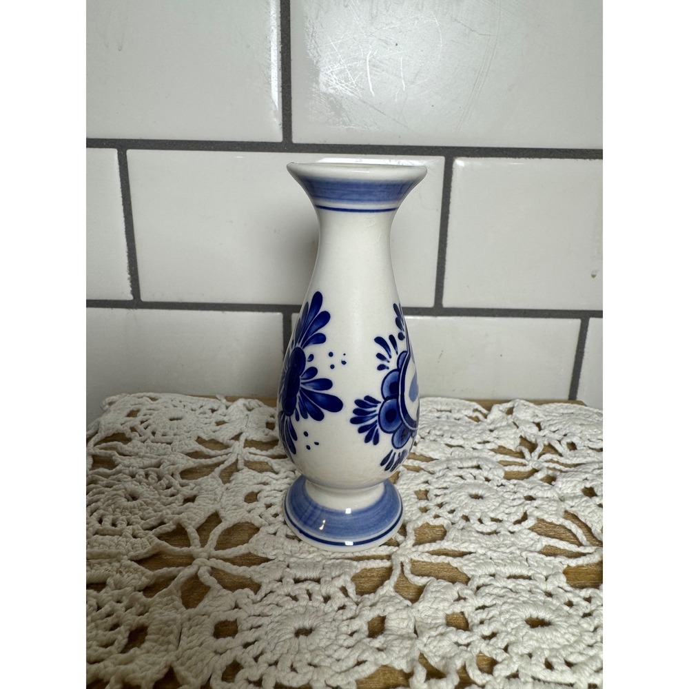 Delft Blue Handpainted Holland Windmill Ceramic Bud Vase 5 Inch Blue White - Picture 2 of 8